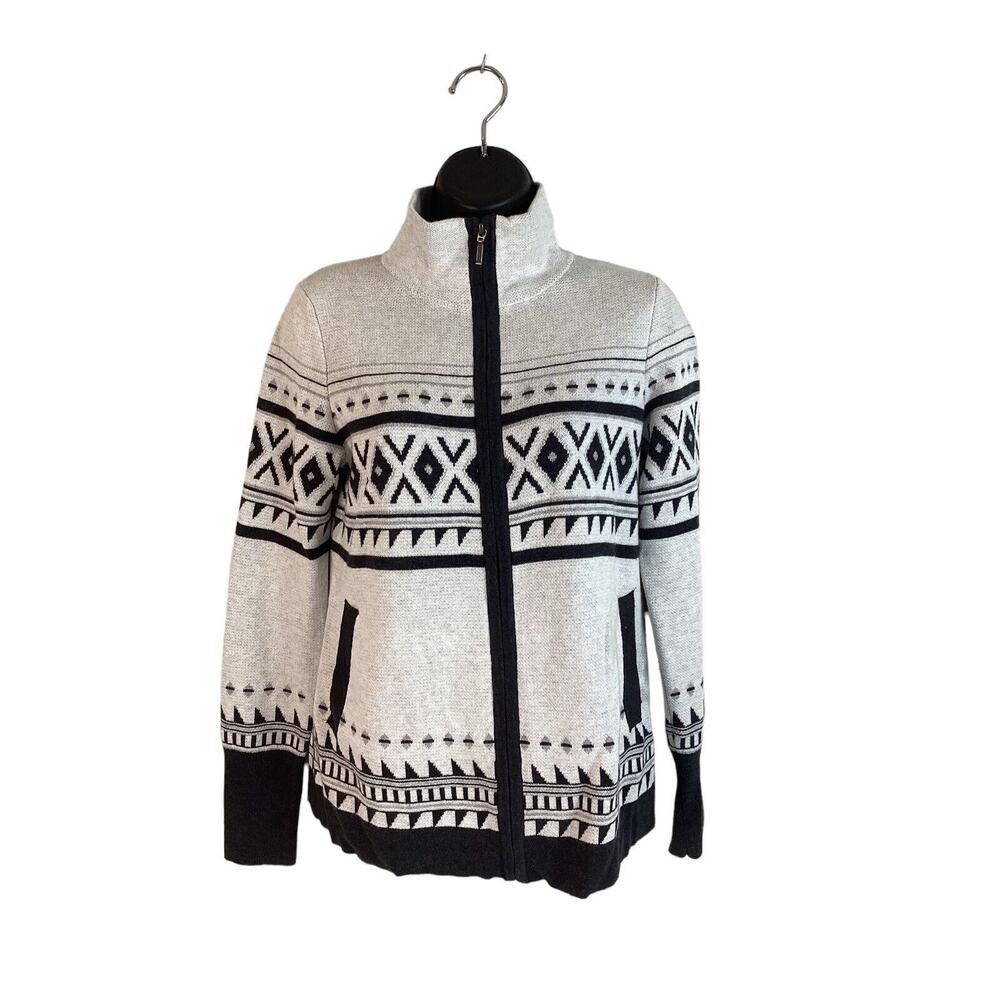 Womens Cynthia Rowley S Zip Up Sweater Cardigan Sweatshirt Fair Isle Grey